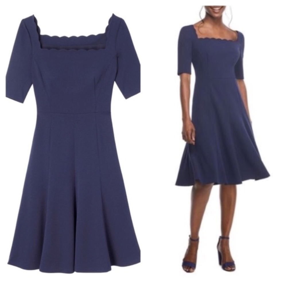 Gal Meets Glam Maria Scallop Crepe Dress Blue 8